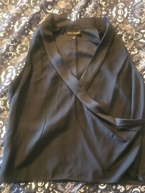 BOLD elements Black Satin-Trim Wrap Blouse